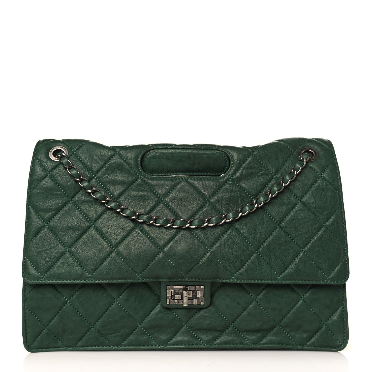 Chanel Washed Lambskin Quilted Maxi Take Away Flap Green 1 of 9