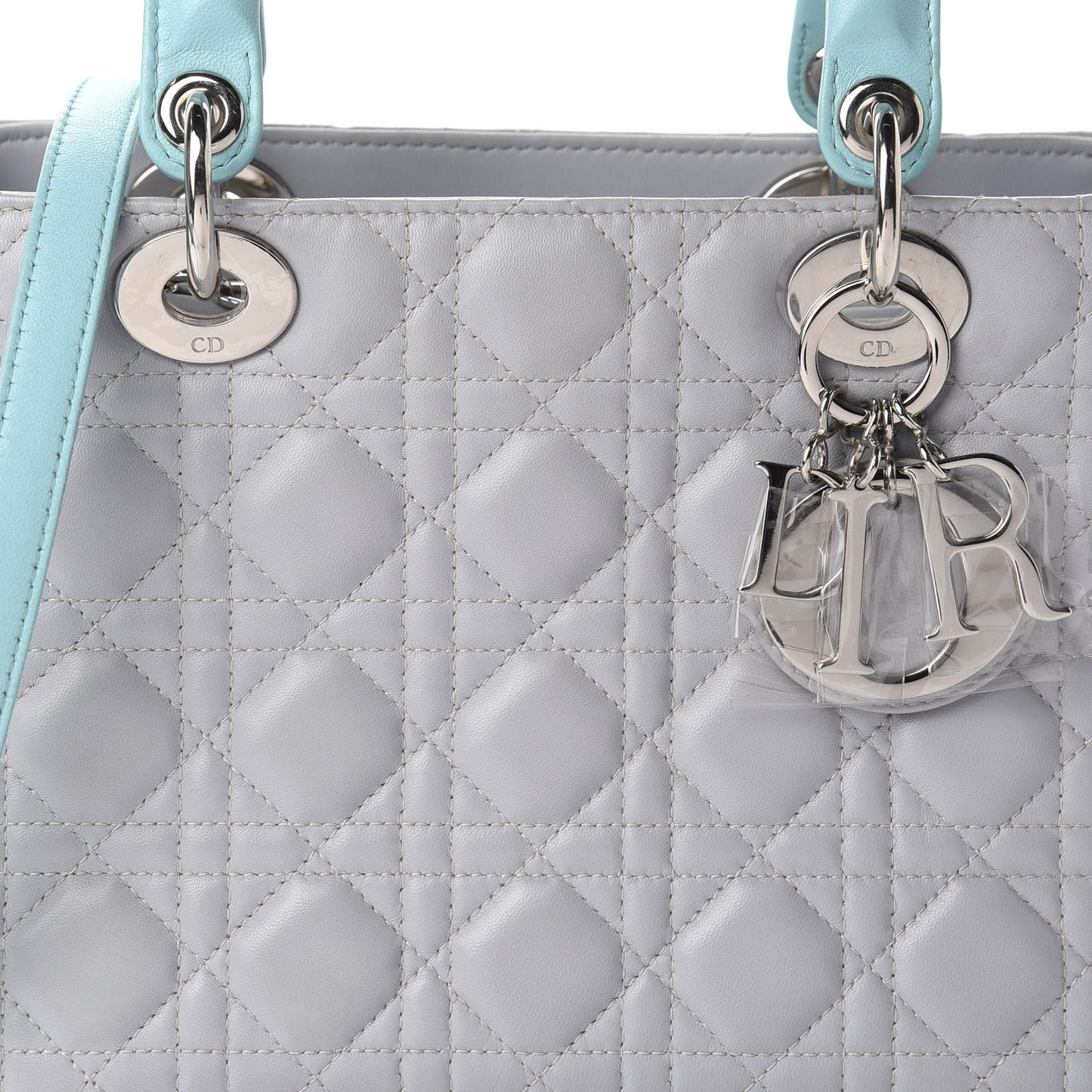 Lambskin Cannage Medium Bi-Color Lady Dior Grey Turquoise