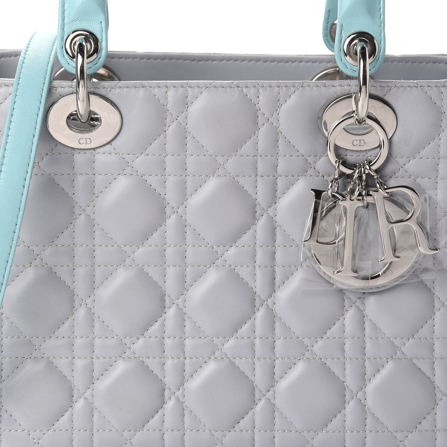 Christian Dior Lambskin Cannage Medium Bi-Color Lady Dior Grey Turquoise 11 of 11
