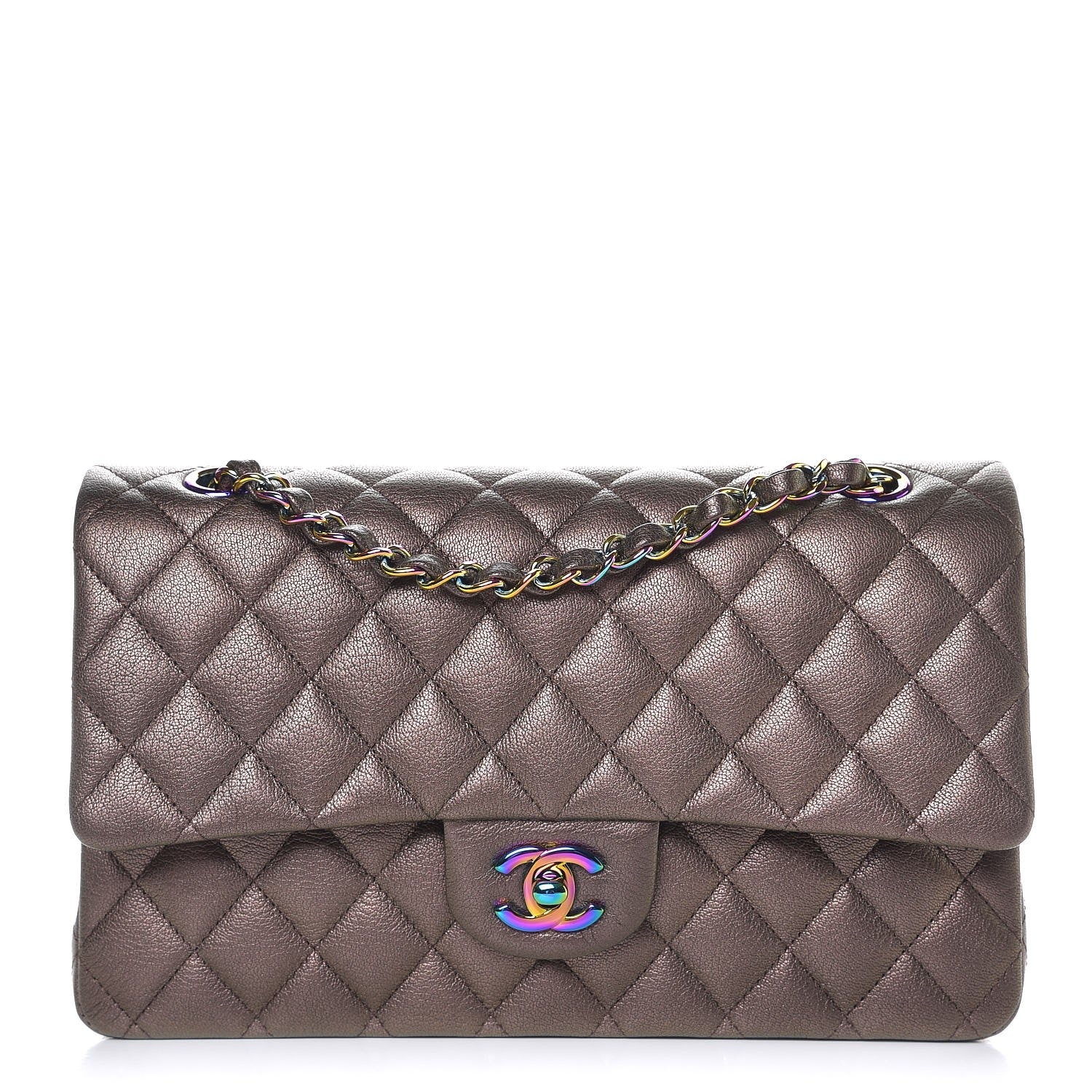 Chanel Iridescent Goatskin Quilted Medium Double Flap Bronze 1 of 8