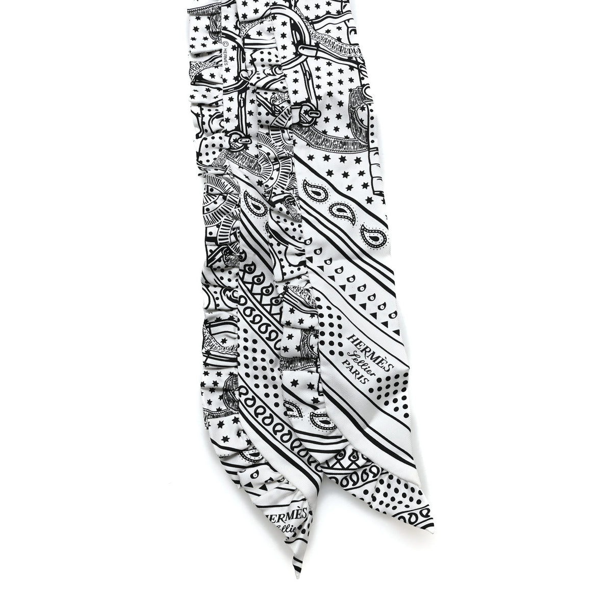 Silk Eperon d'Or Bandana Ruffle Twilly White Black