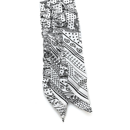 Hermes Silk Eperon d'Or Bandana Ruffle Twilly White Black 2 of 3