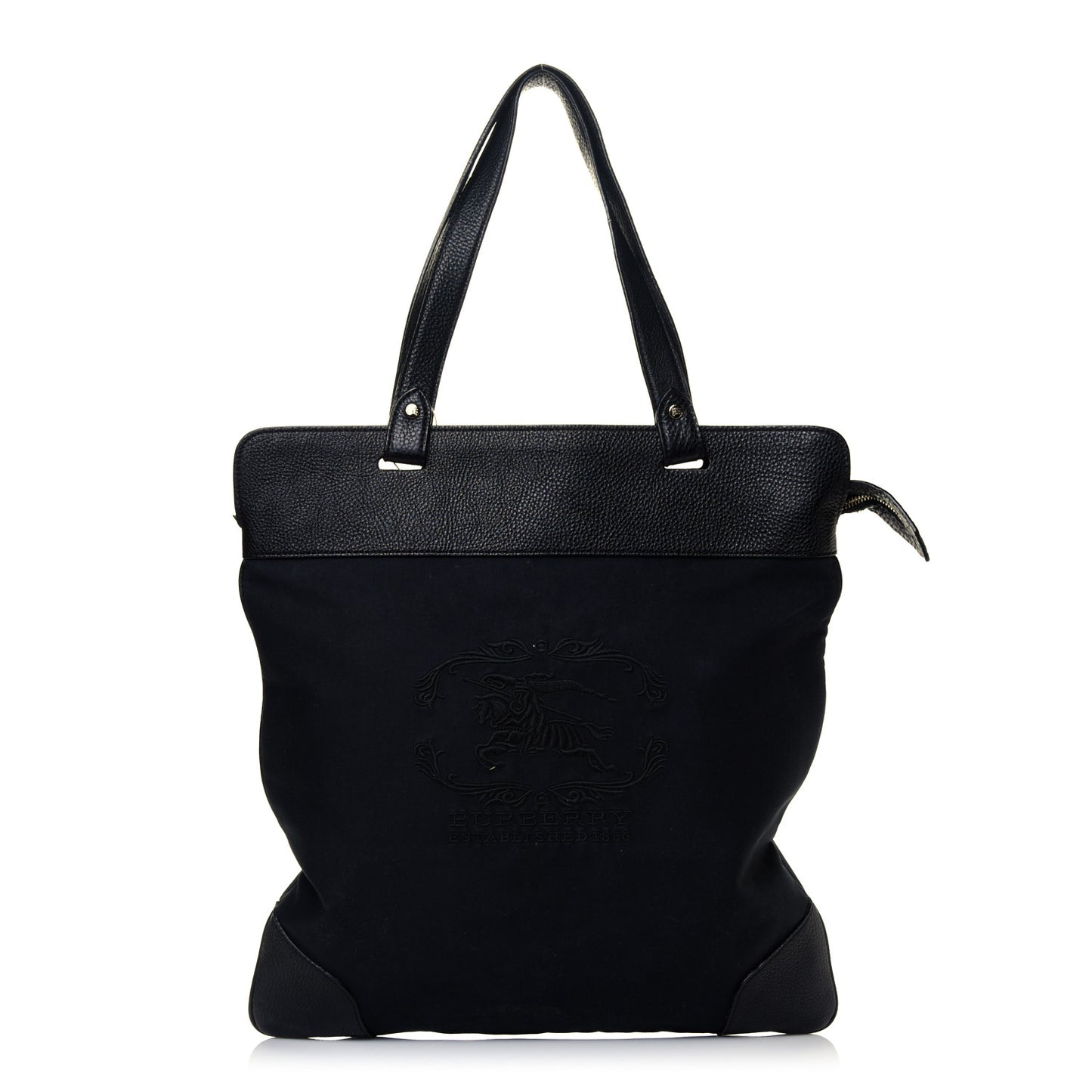 Canvas Calfskin Crest Embossed Flat Tote Black