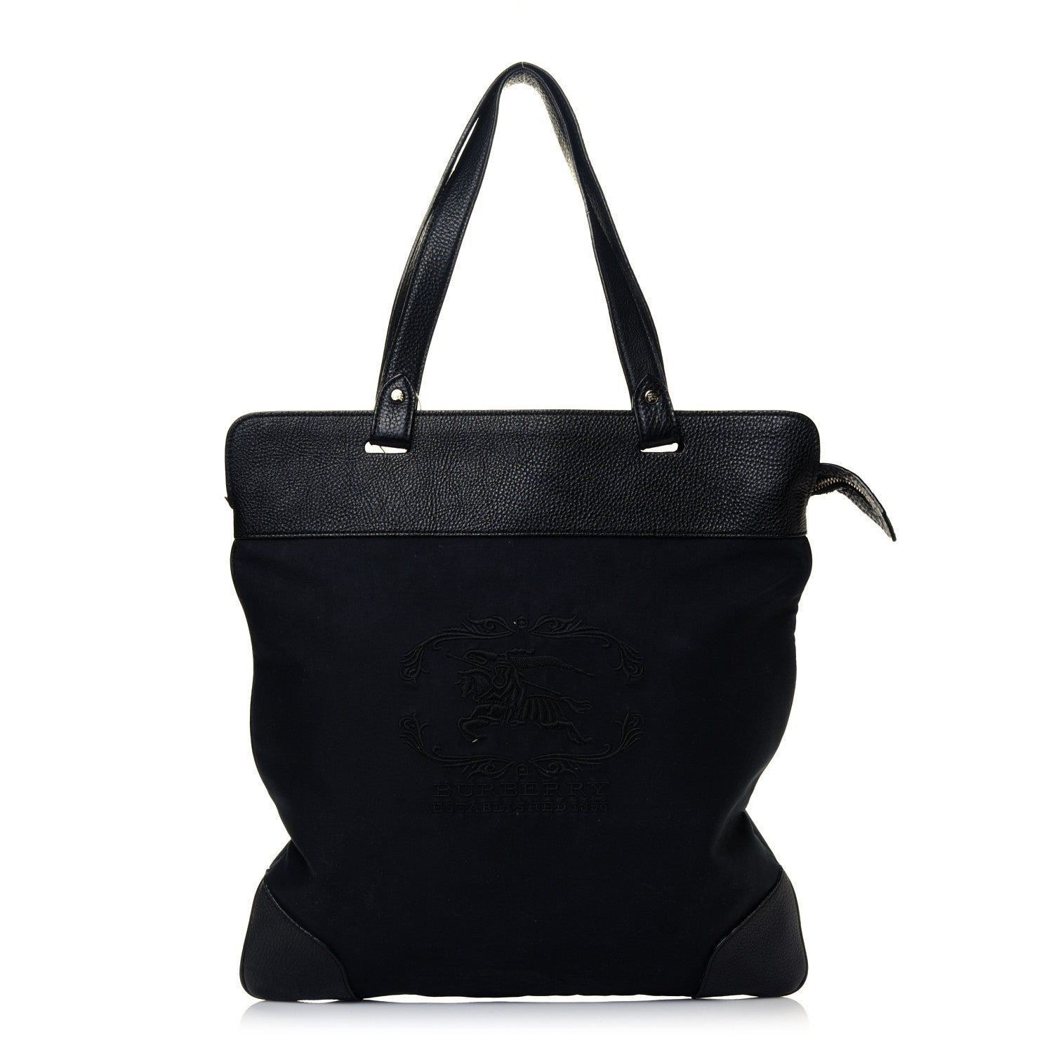 Burberry Canvas Calfskin Crest Embossed Flat Tote Black 1 of 7