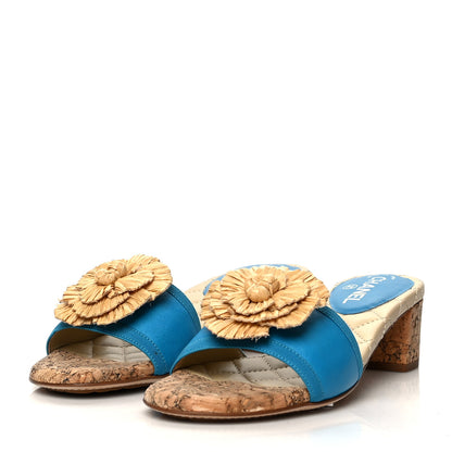 Chanel Raffia Cork Camellia Sandal 40.5 Blue 3 of 9