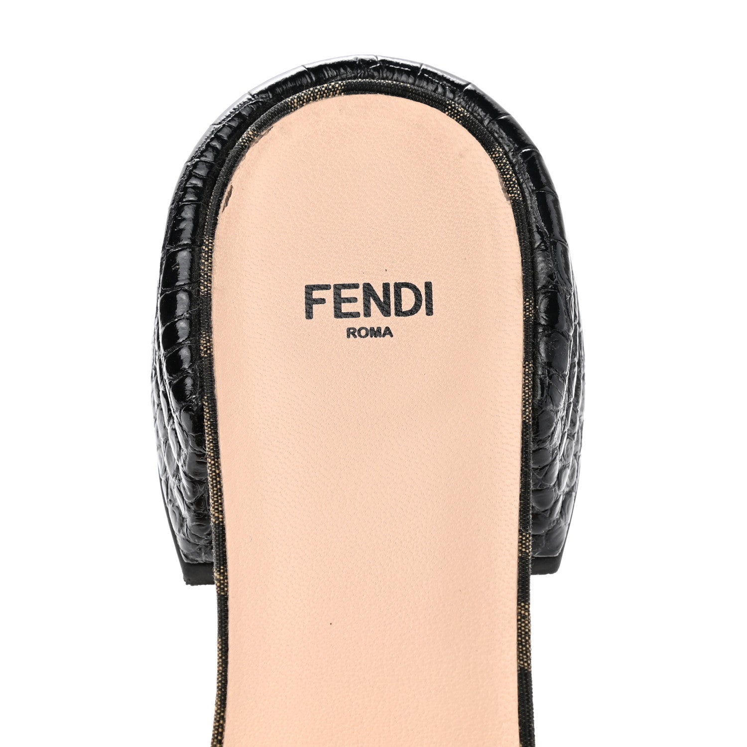 Fendi Jacquard Calfskin FF Crocodile Embossed Promenade Slide Sandals 40 Tobacco Moro Black 6 of 8
