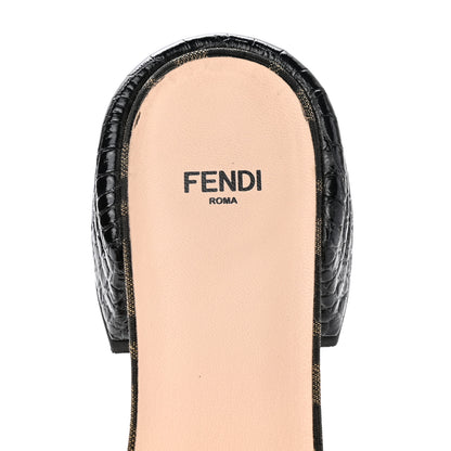 Fendi Jacquard Calfskin FF Crocodile Embossed Promenade Slide Sandals 40 Tobacco Moro Black 6 of 8