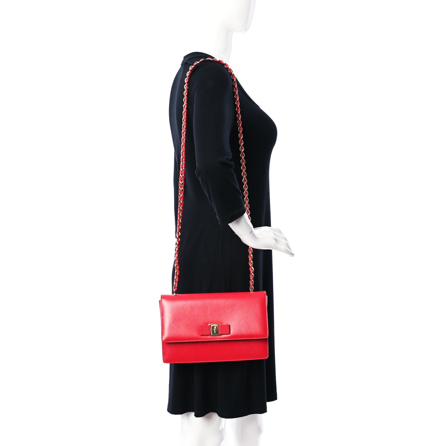 Calfskin Vara Rainbow Wallet On Chain Red
