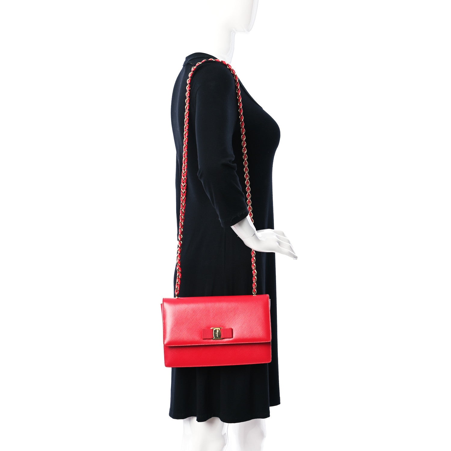 Salvatore Ferragamo Calfskin Vara Rainbow Wallet On Chain Red 2 of 9