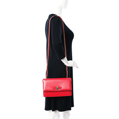 Salvatore Ferragamo Calfskin Vara Rainbow Wallet On Chain Red 2 of 9