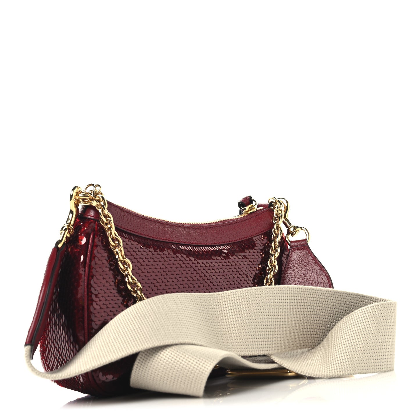 Sequin Textured Dollar Calfskin Strawberry Small Ophidia GG Handbag Red
