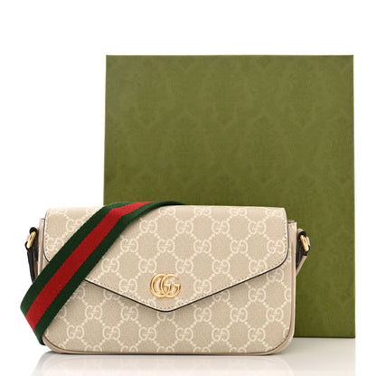 Gucci GG Supreme Monogram Textured Dollar Calfskin Web Mini Ophidia Envelope Shoulder Bag Beige Mystic White Oatmeal 11 of 11