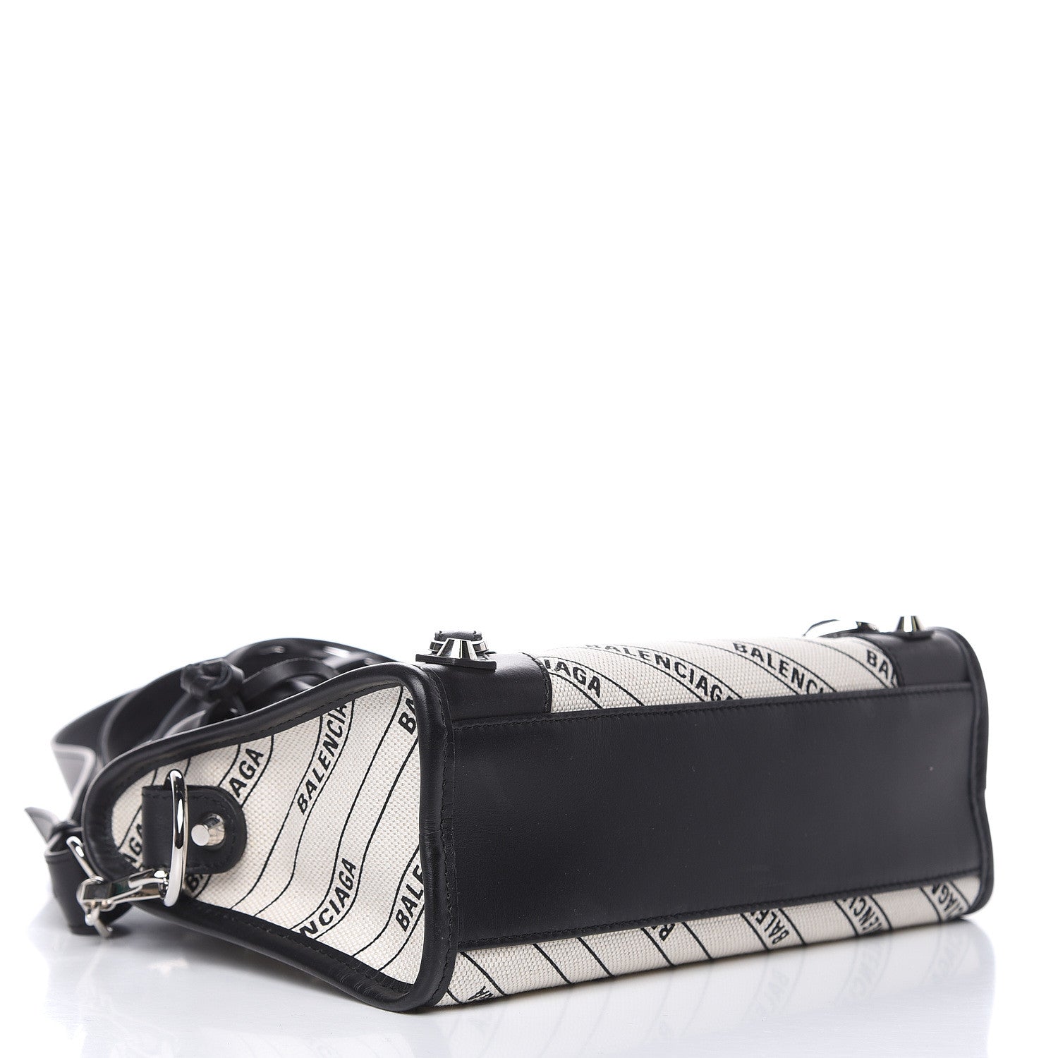 Balenciaga Canvas Satin Calfskin Diagonal Allover Logo Print Classic Silver Hardware Mini City Natural Black 4 of 8