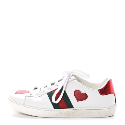 Gucci Calfskin Ayers Web Heart Embroidered Ace Sneakers 36 White 1 of 11