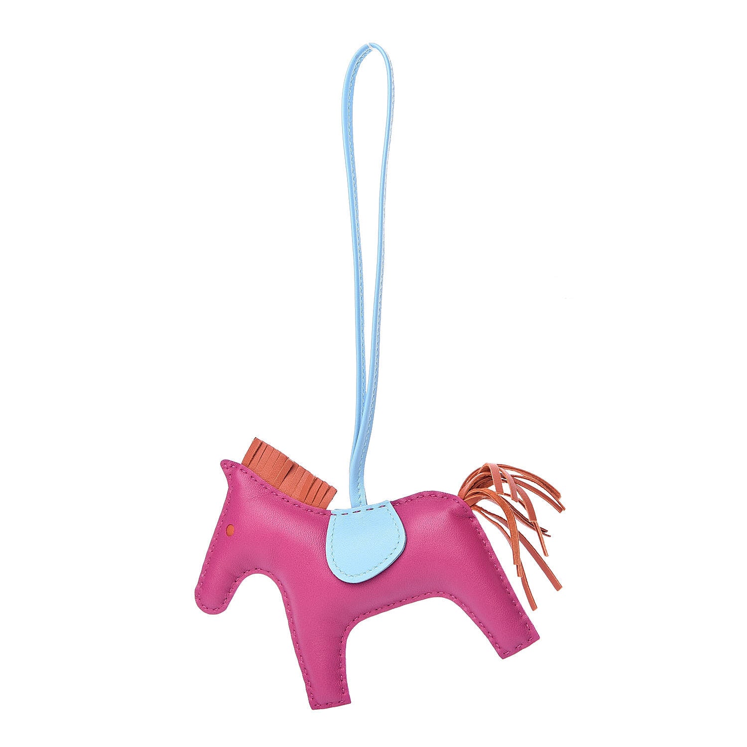 Hermes Milo Lambskin Grigri Rodeo Horse Bag Charm MM Rose Pourpre Cornaline Celeste 1 of 5