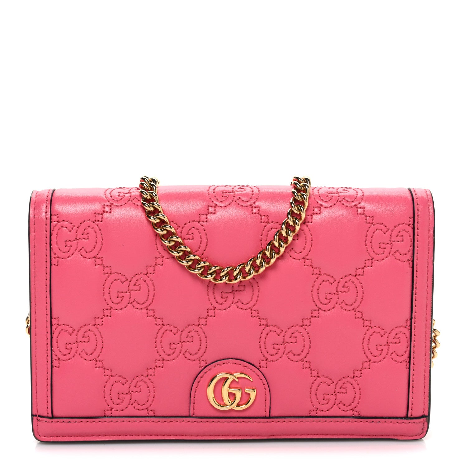 Gucci Calfskin GG Matelasse Chain Wallet Rhodamine Pink 1 of 11