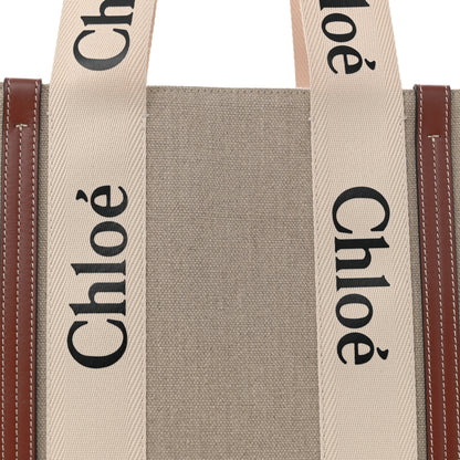 Chloe Linen Calfskin Large Woody Ribbon Tote White Brown 8 of 12