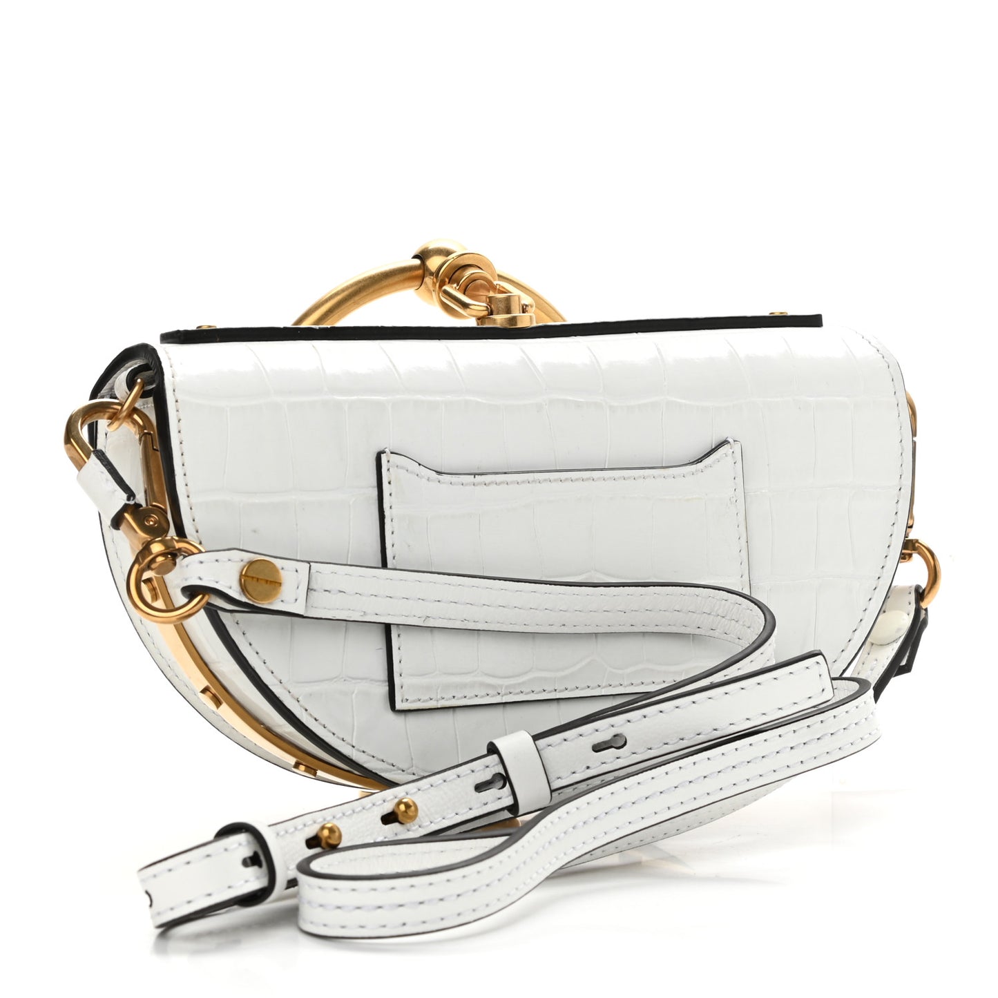 Calfskin Crocodile Embossed Small Nile Bracelet Minaudiere Bag White