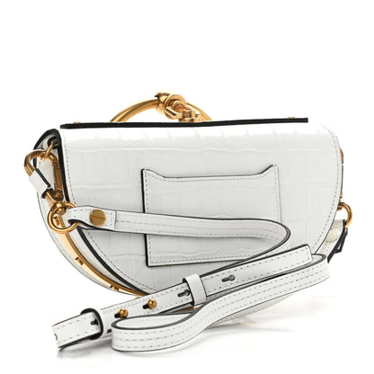 Chloe Calfskin Crocodile Embossed Small Nile Bracelet Minaudiere Bag White 3 of 14