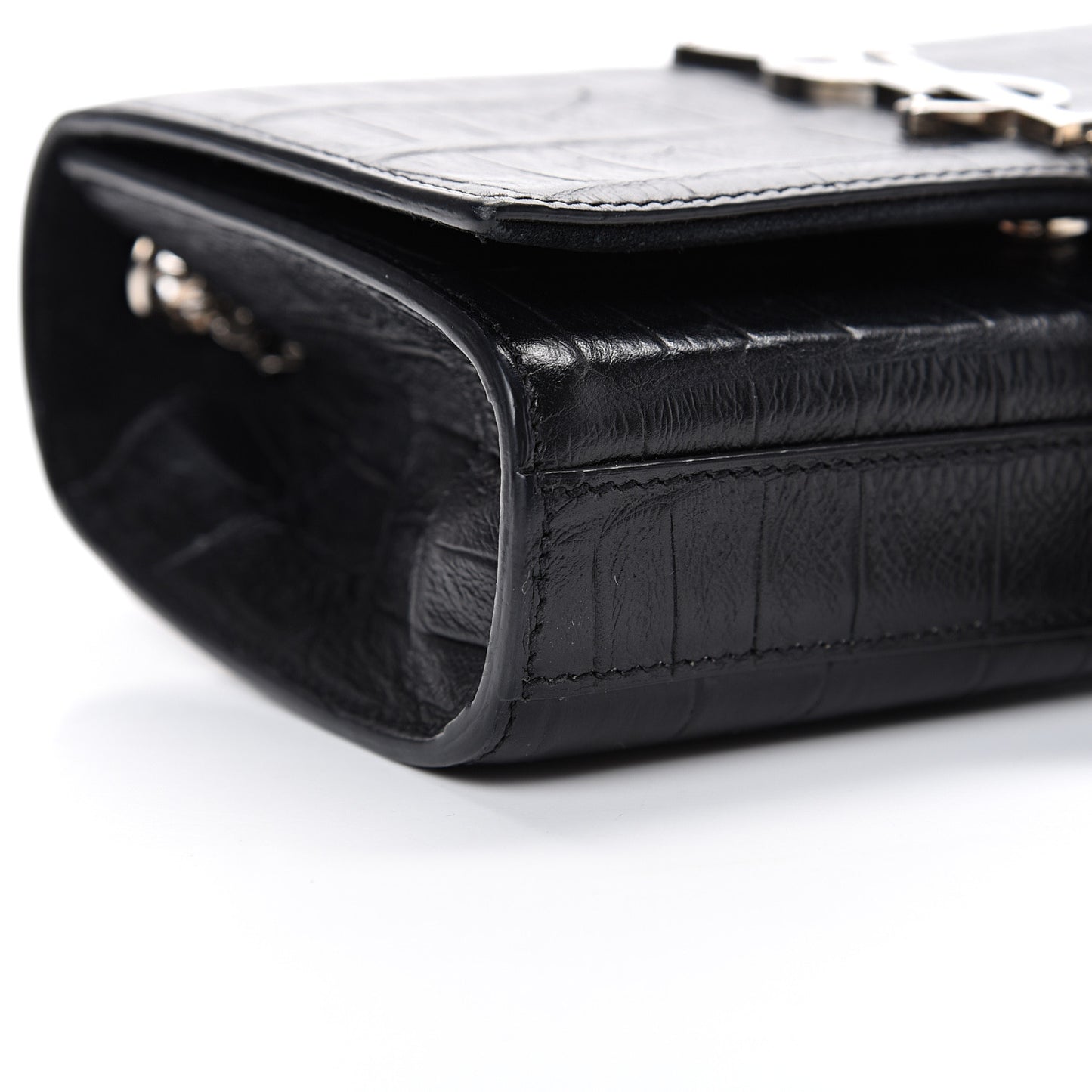 Calfskin Crocodile Embossed Monogram Small Kate Tassel Satchel Black