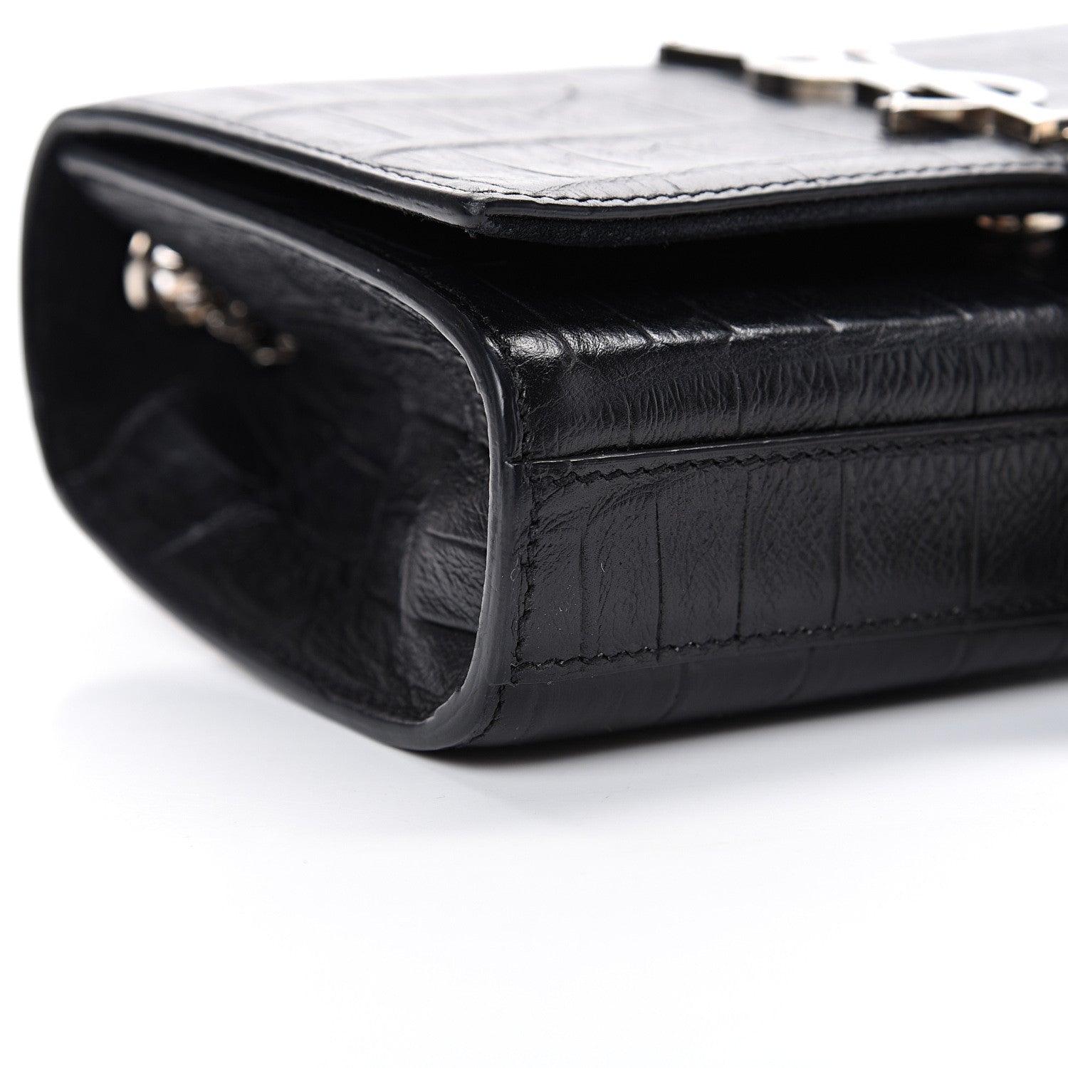 Saint Laurent Calfskin Crocodile Embossed Monogram Small Kate Tassel Satchel Black 8 of 11