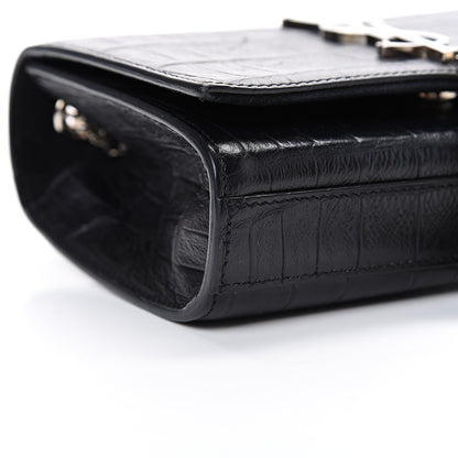 Saint Laurent Calfskin Crocodile Embossed Monogram Small Kate Tassel Satchel Black 8 of 11