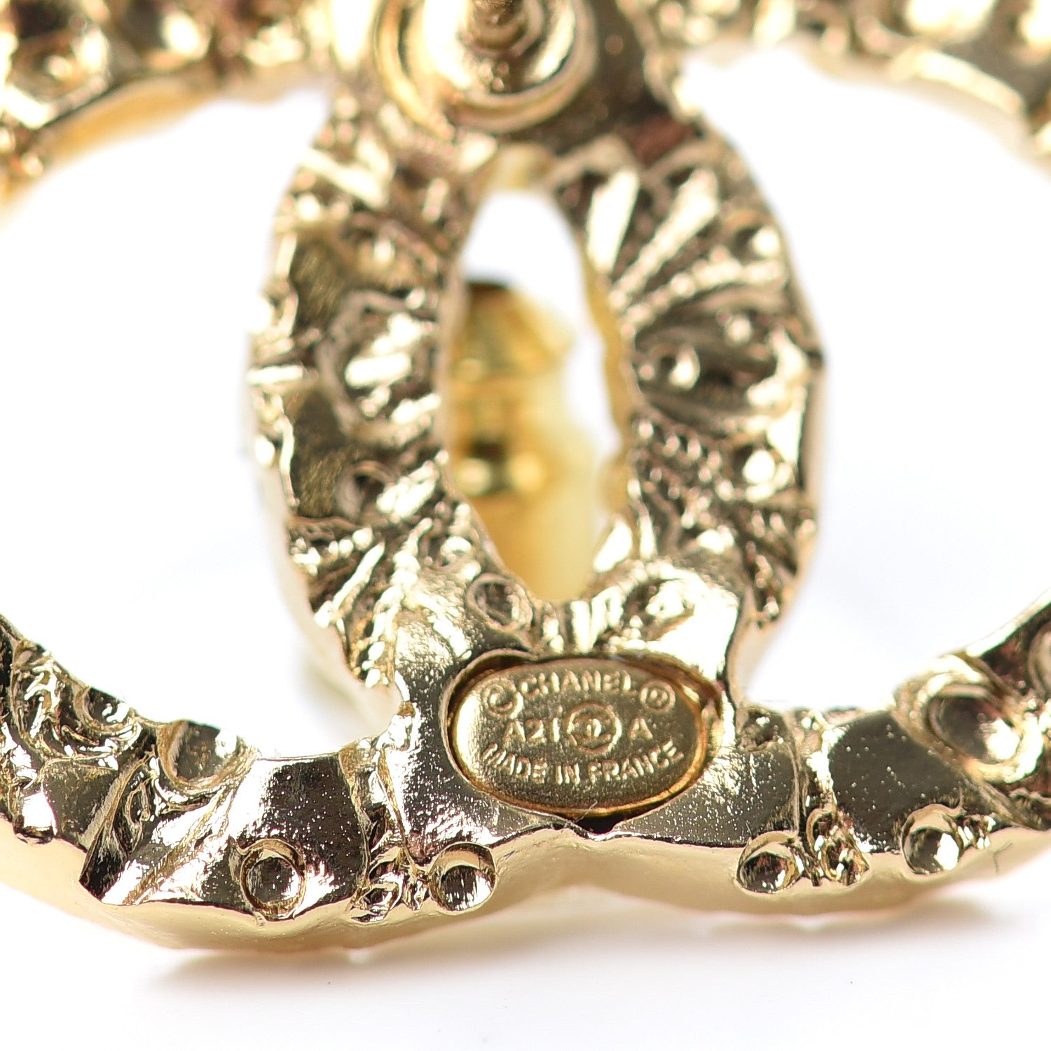 Chanel Metal Textured CC Earrings Gold 4 of 4