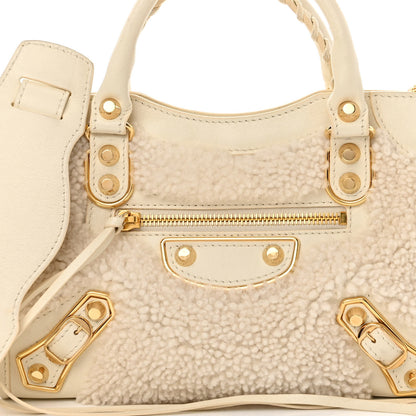 Balenciaga Shearling Nappa Gold Metallic Edge Hardware Mini City Cream 7 of 9