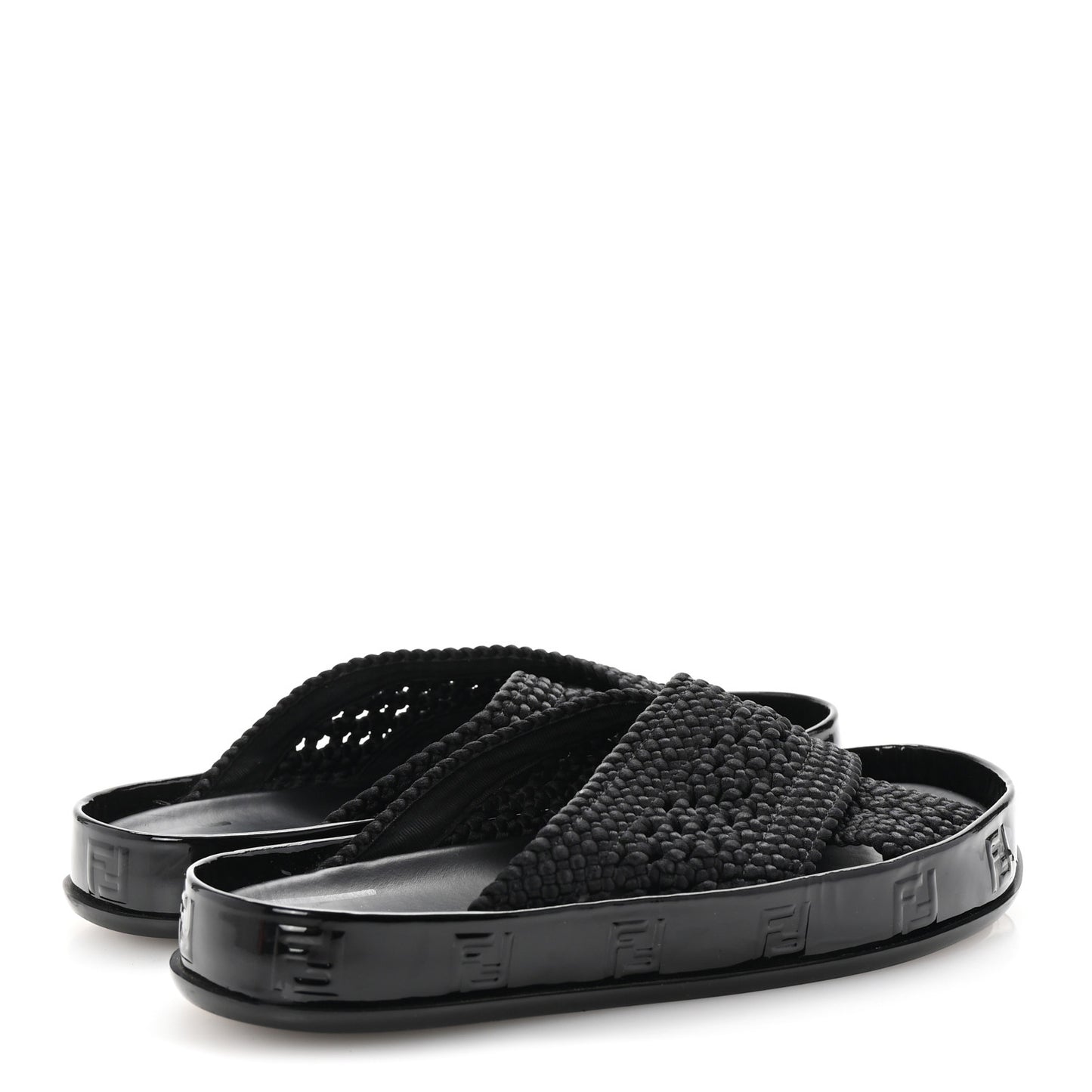 Raffia Rubber FF Woven Reflections Crisscross Slide Sandals 37 Black