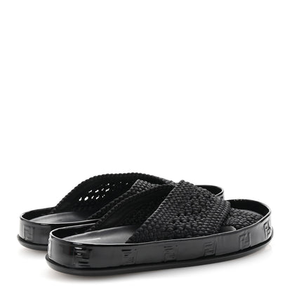 Fendi Raffia Rubber FF Woven Reflections Crisscross Slide Sandals 37 Black 5 of 8