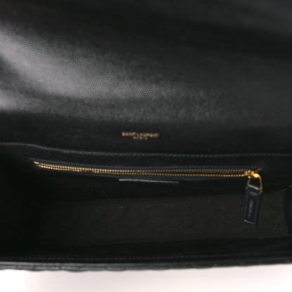 Saint Laurent Grain De Poudre Textured Mixed Matelasse Large Triquilt Monogram Satchel Black 4 of 8