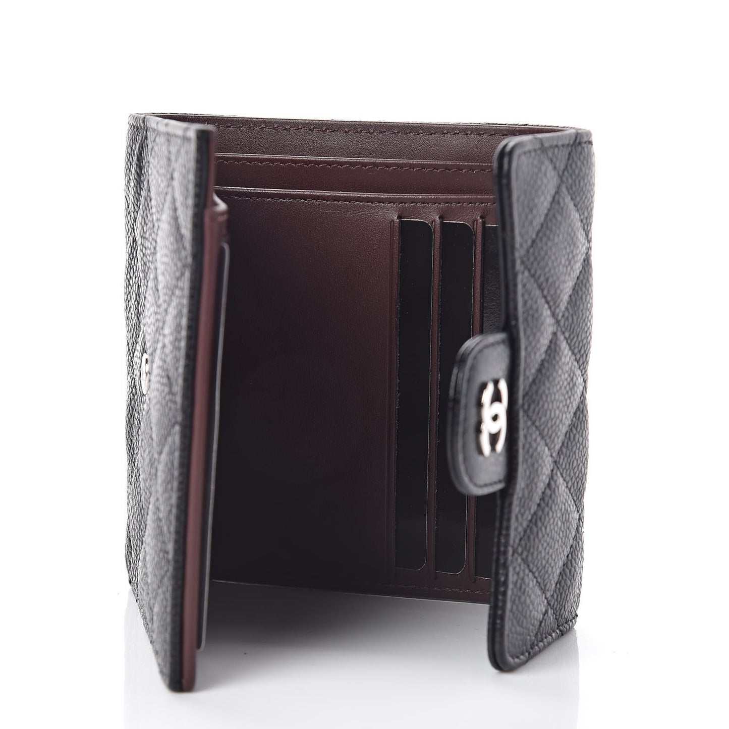 Caviar Quilted Compact Flap Wallet Black