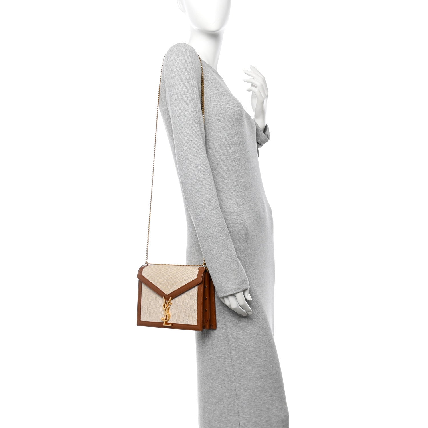 Saint Laurent Canvas Calfskin Classic Monogram Cassandra Tan Natural 2 of 12