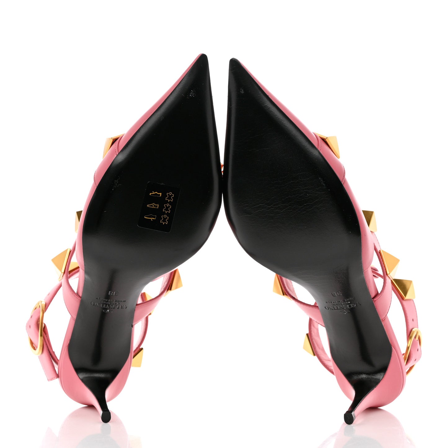 Calfskin Roman Stud Ankle Strap 80mm Pumps 38 Flamingo Pink