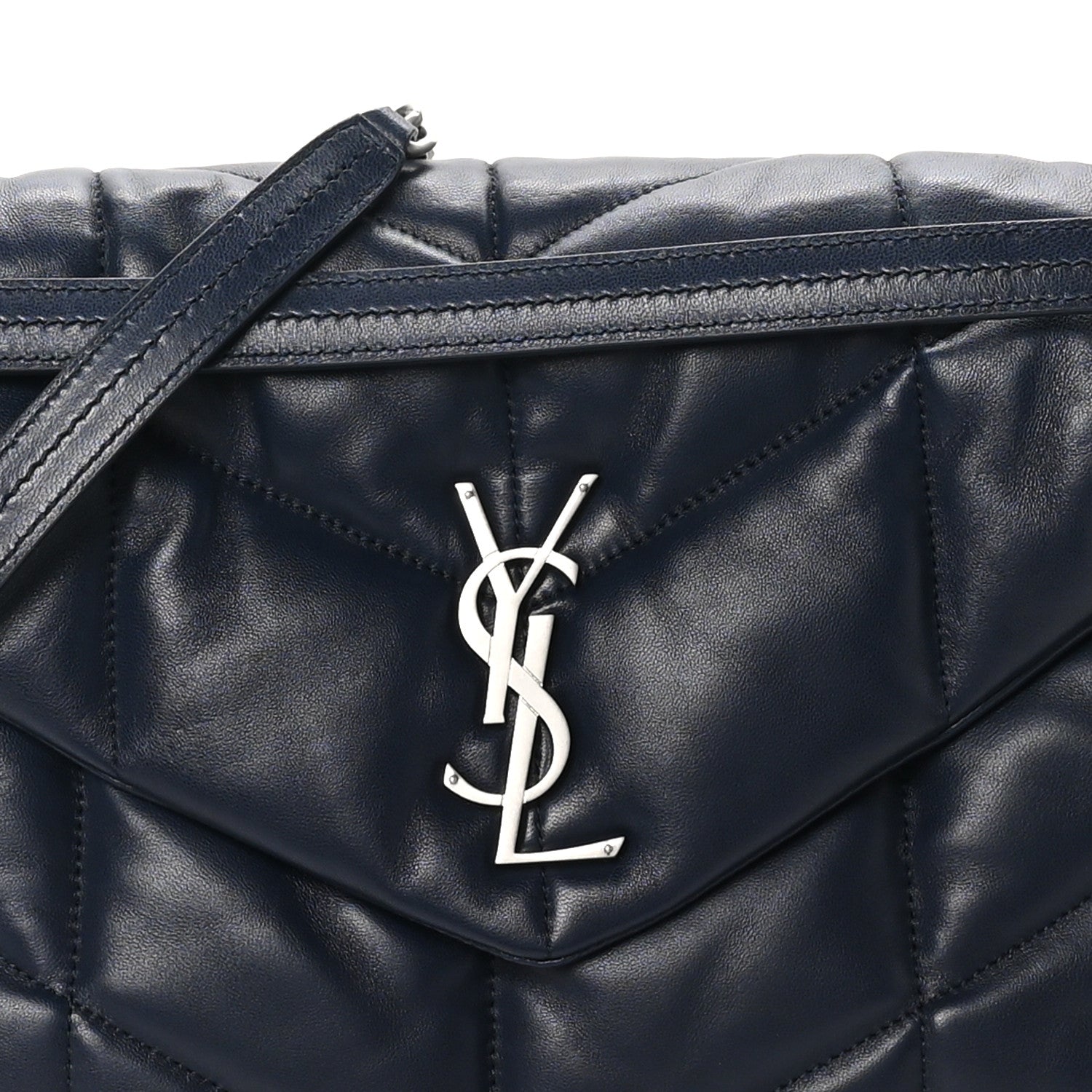 Saint Laurent Lambskin Quilted Medium Loulou Puffer Monogram Chain Satchel Deep Marine 8 of 10