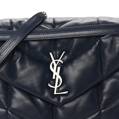 Saint Laurent Lambskin Quilted Medium Loulou Puffer Monogram Chain Satchel Deep Marine 8 of 10