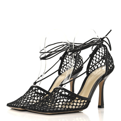 Bottega Veneta Mesh Nappa Stretch Ankle Tie 90mm Sandals 38.5 Black 4 of 9