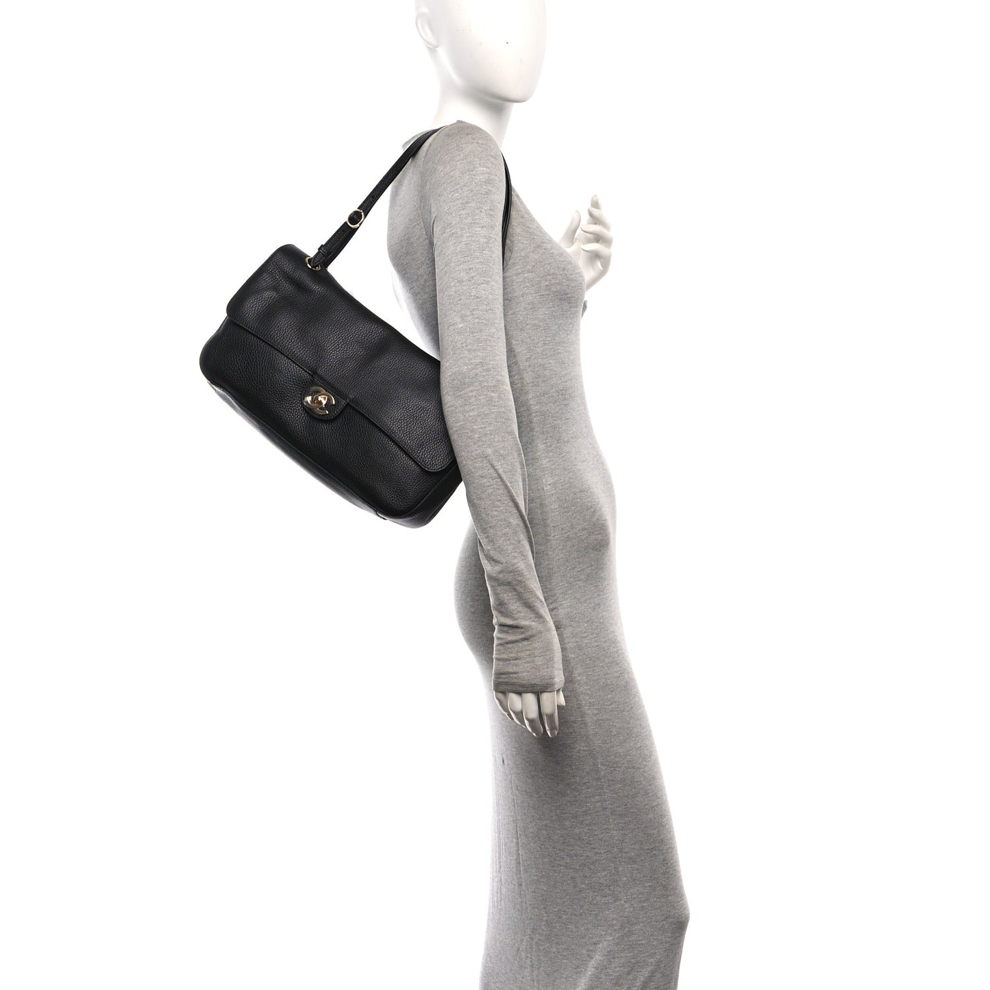 Grained Calfskin Small Souplissimo Maxi Flap Black