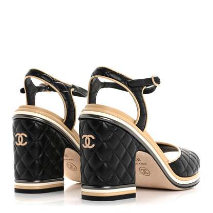 Chanel Lambskin Laminated Lambskin Quilted CC Sandal 38.5 Black 5 of 12