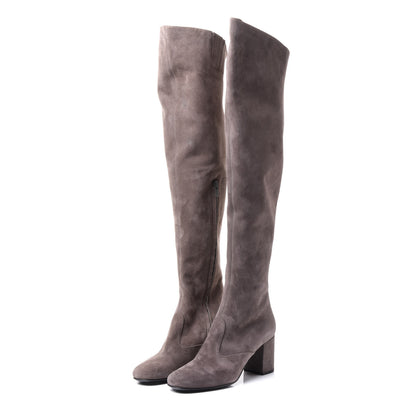Saint Laurent Suede Babies Over The Knee Boots 36 Road Grey 2 of 7
