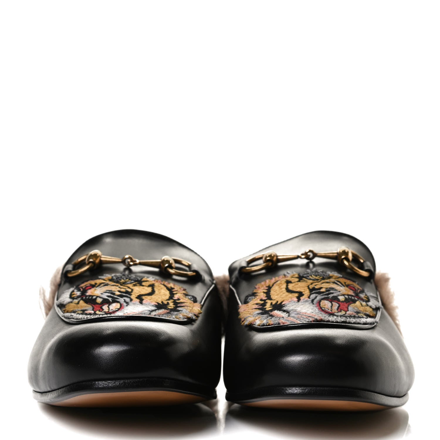 Gucci Calfskin Fur Tiger Embroidered Mens Princetown Slippers 9.5 Black 2 of 11