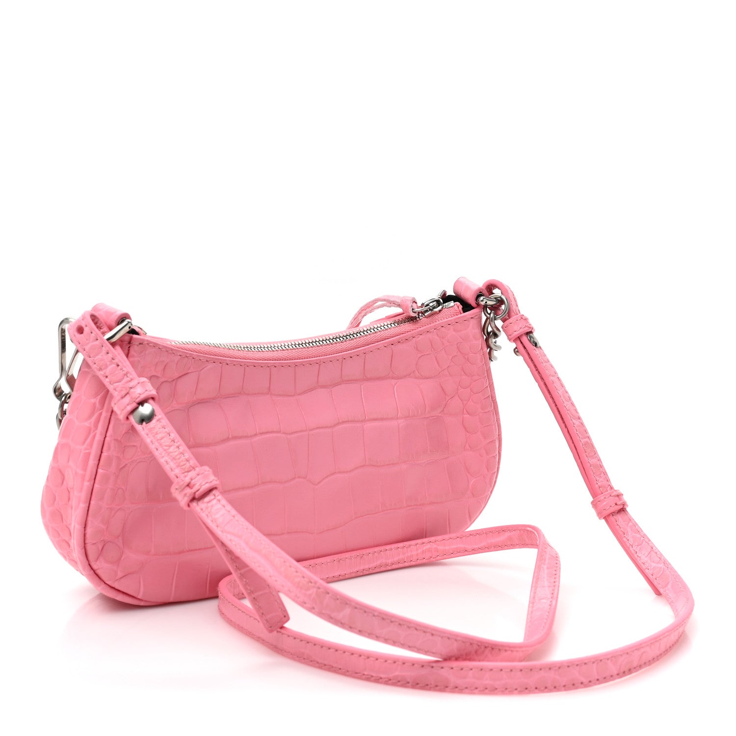 Balenciaga Extra Supple Calfskin Crocodile Embossed Le Cagole Mini Purse With Chain Sweet Pink 3 of 10