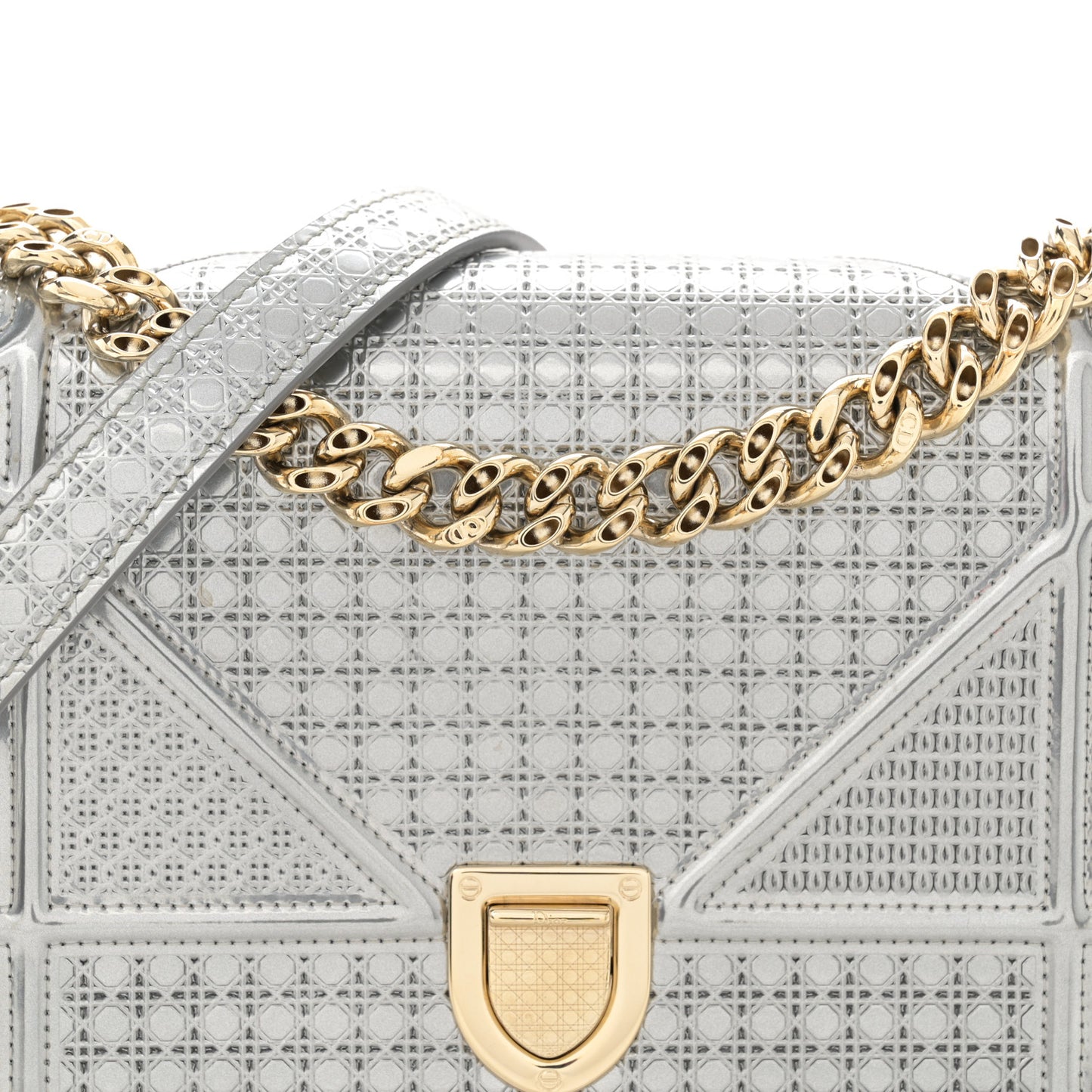 Metallic Patent Micro-Cannage Small Diorama Flap Bag Silver