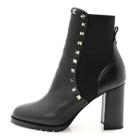 Grained Calfskin Rockstud Chelsea 80mm Ankle Boots 39 Black