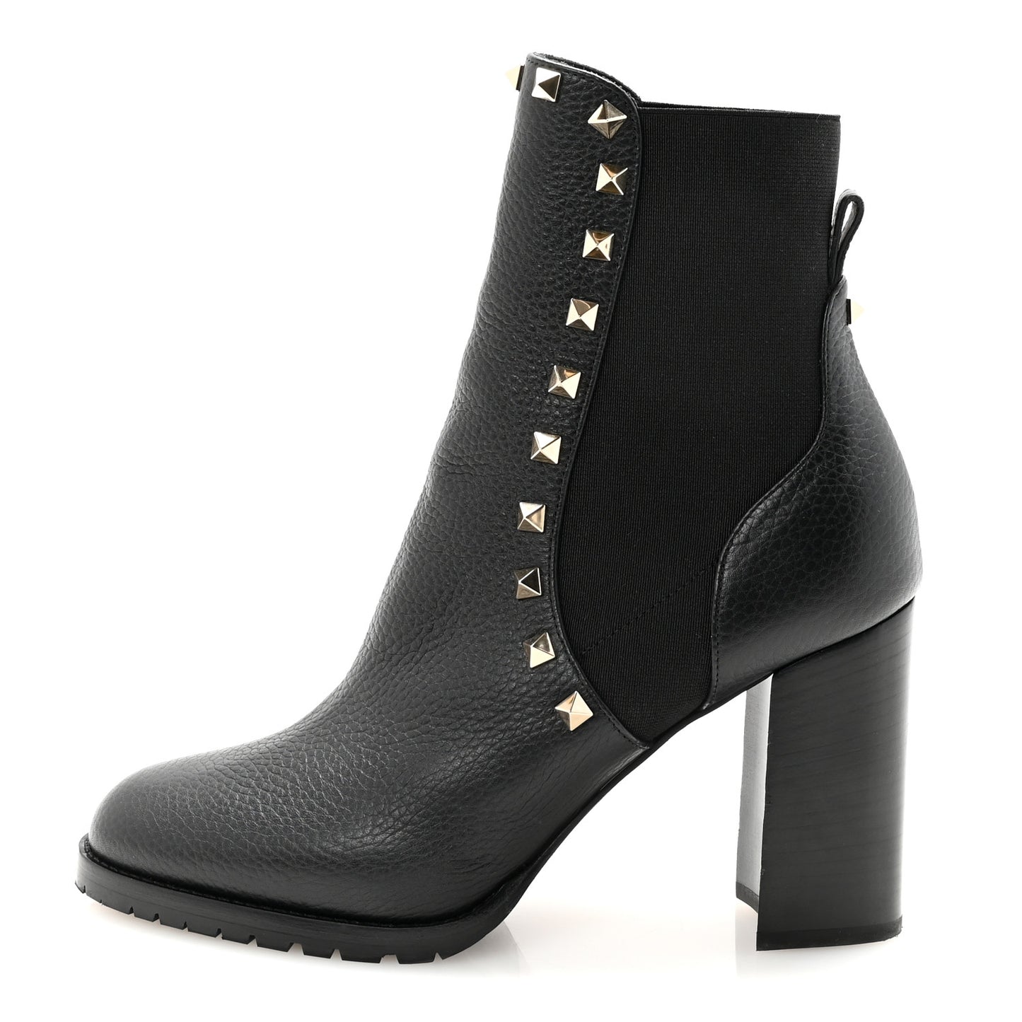 Grained Calfskin Rockstud Chelsea 80mm Ankle Boots 39 Black