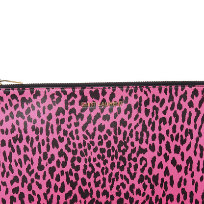 Saint Laurent Calfskin Baby Cat Print Medium Zip Clutch Hot Pink 8 of 14