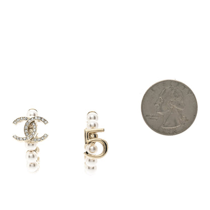 Chanel Crystal Pearl CC Hoop Earrings Gold White 2 of 4