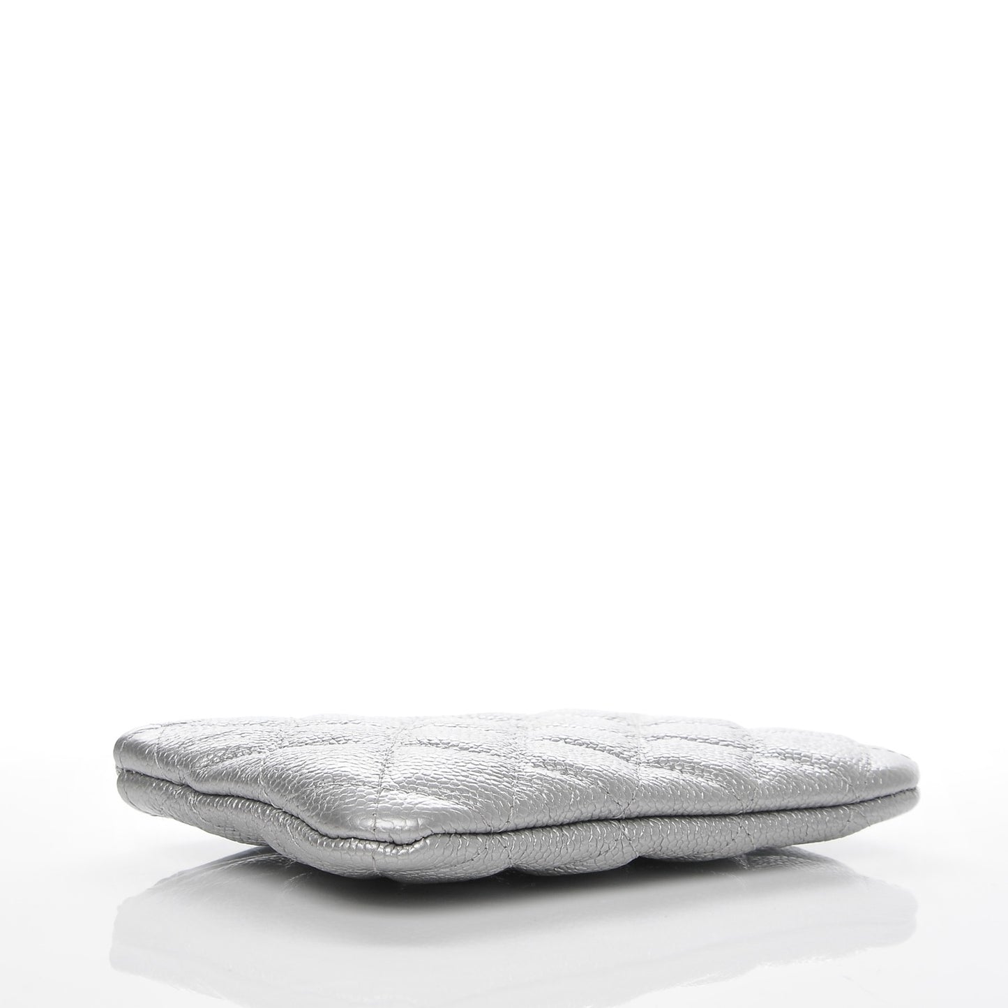 Metallic Caviar Quilted Small Cosmetic Case Silver