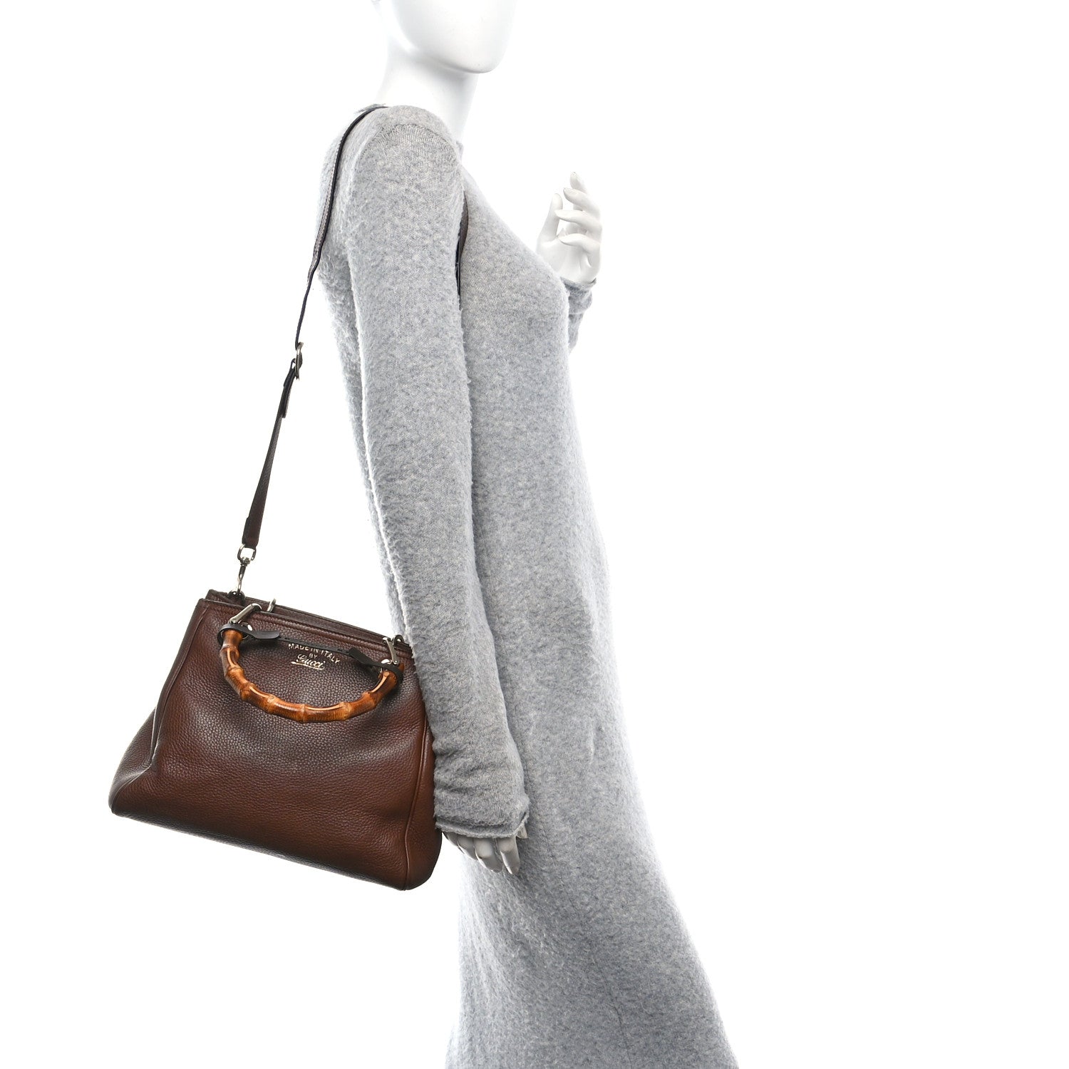 Gucci Calfskin Small Bamboo Shopper Tote Brown 2 of 10
