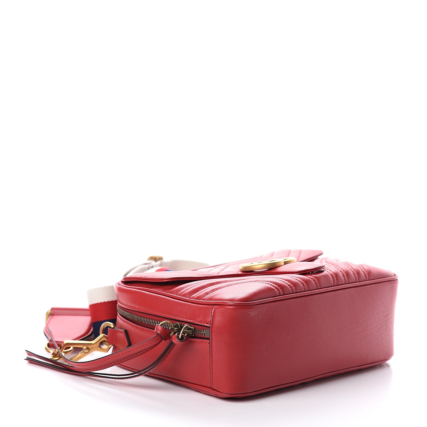Calfskin Matelasse Sylvie Web Small GG Marmont Top Handle Shoulder Bag Hibiscus Red